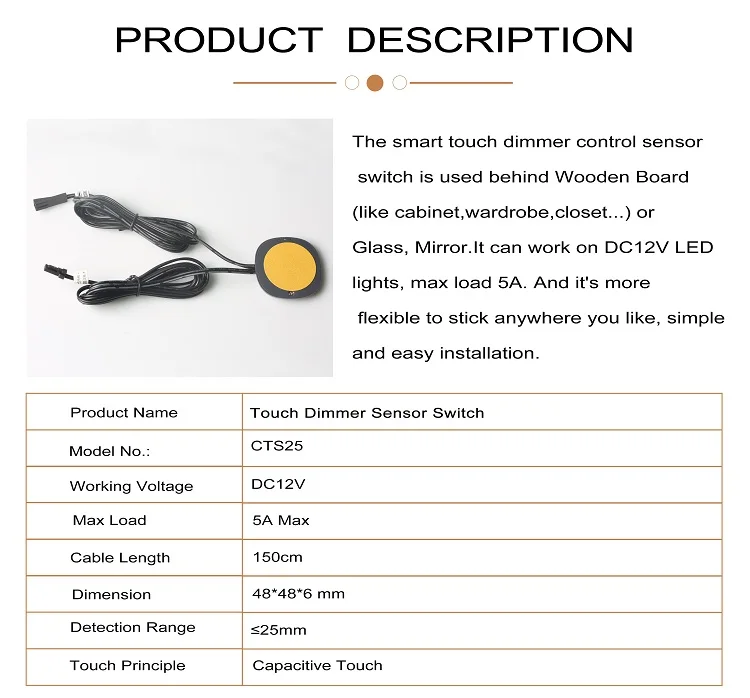 12 В деревянная доска с сенсорным датчиком, светодиодный Регулируемый переключатель с сенсорным управлением яркостью для освещения мебели
