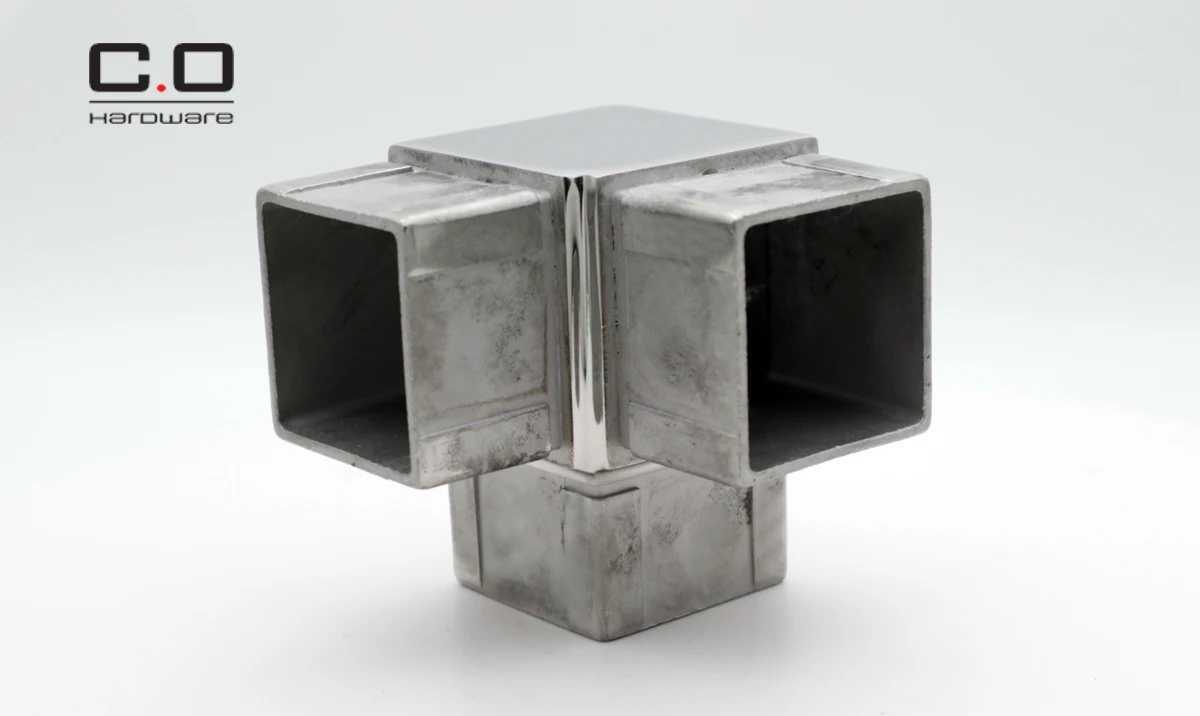 Stainless adjustable handrail pipe three way square steel tube connector