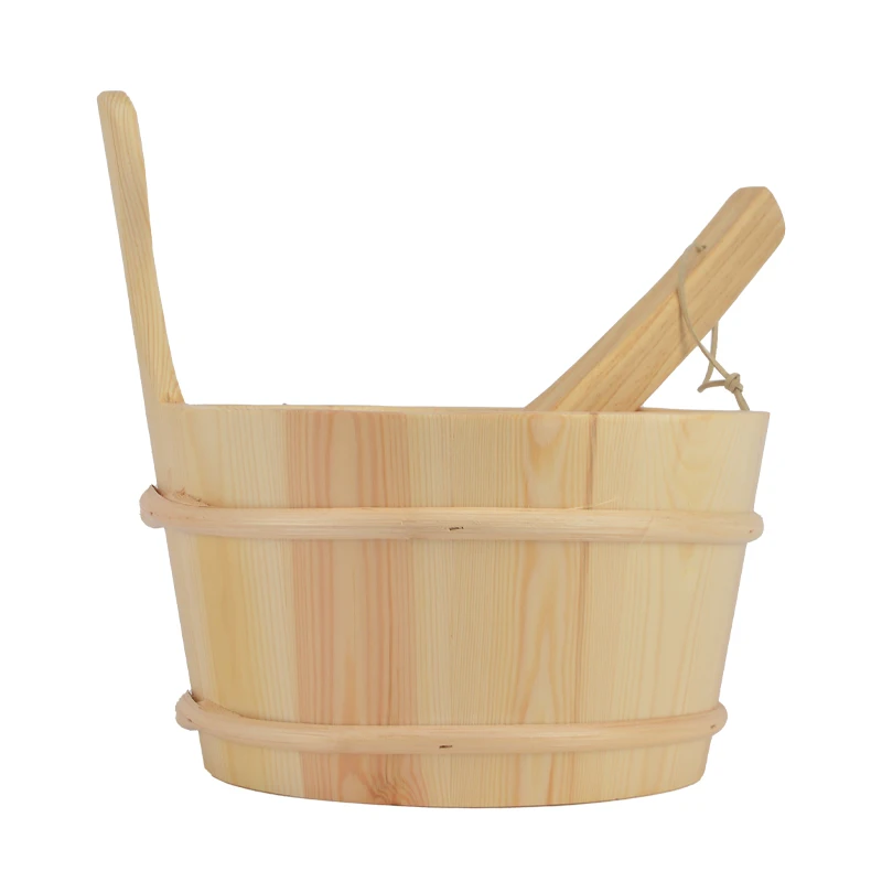 Factory wholesale sauna room accessories finnish spruce material sauna wooden bucket sauna bucket and ladle set