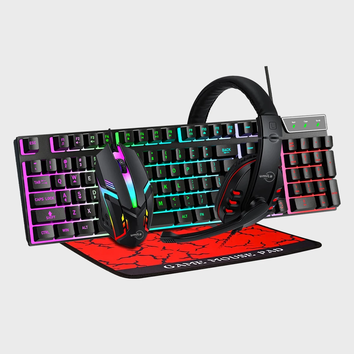 In Stock amazon Wholesale Prices 104 Keys RGB Colorful Backlit  Gaming Keyboard And Mouse headset headphone  Gaming combo