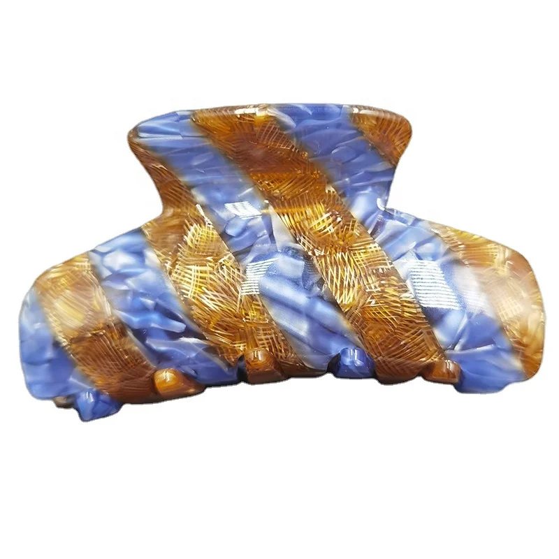 European and American Style Wholesale Custom Branded cellulose acetate Splice Stripe Claw Clips for women