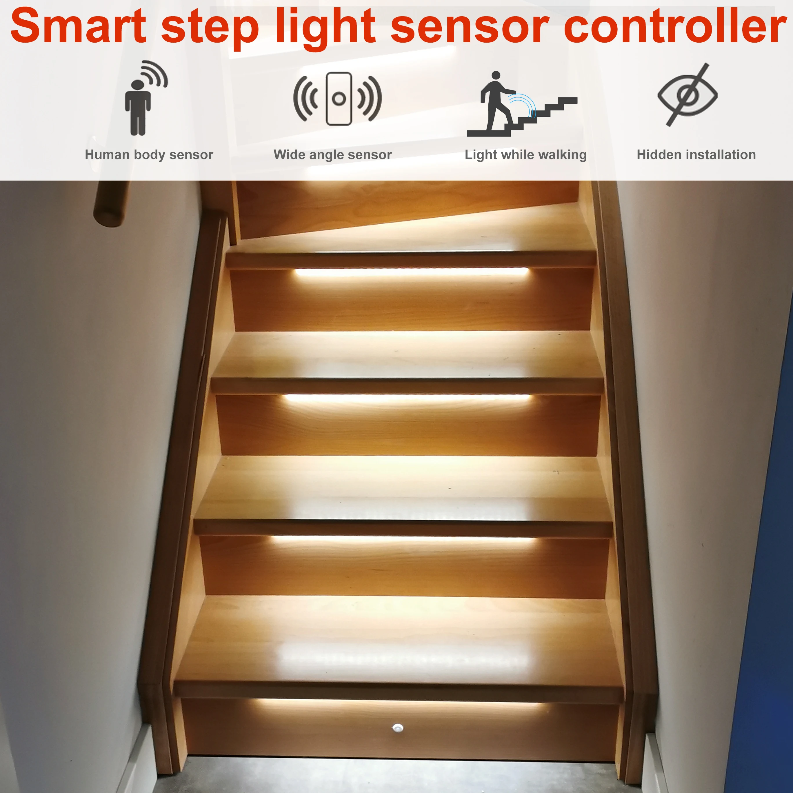 16-way dc12-24v stairs step led strip light controller motion sensor indoor staircase lighting system