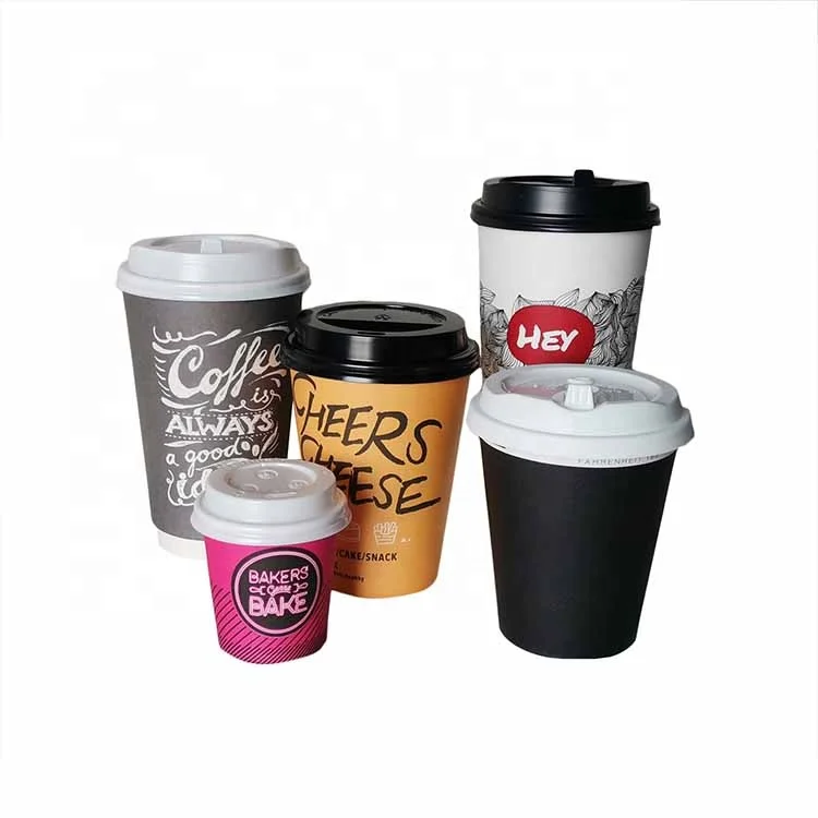 Takeout Biodegradables Embossed Disposable Double Wall Custom Logo Hot Coffee Paper Cup With Lids For Drinks
