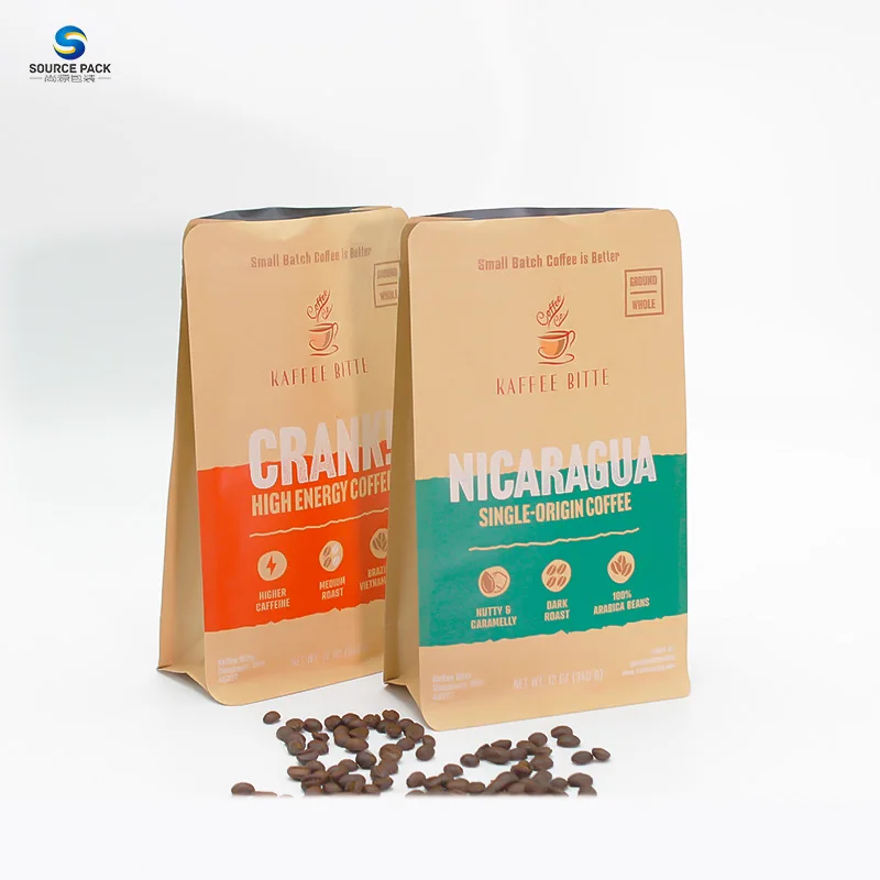 Custom Wholesale Flat Bottom Pouch Coffee Packaging Bags Coffee Bags With Valve and Zipper On the Top