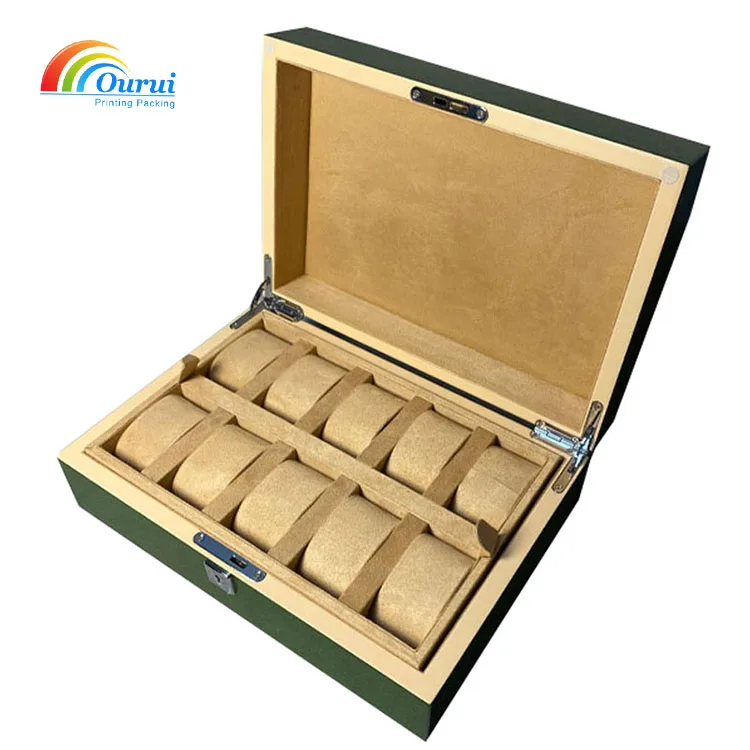 Luxury Piano Print Green Watch Storage Box 10 Slots Watch Packaging Box With Logo For  Brand Watch
