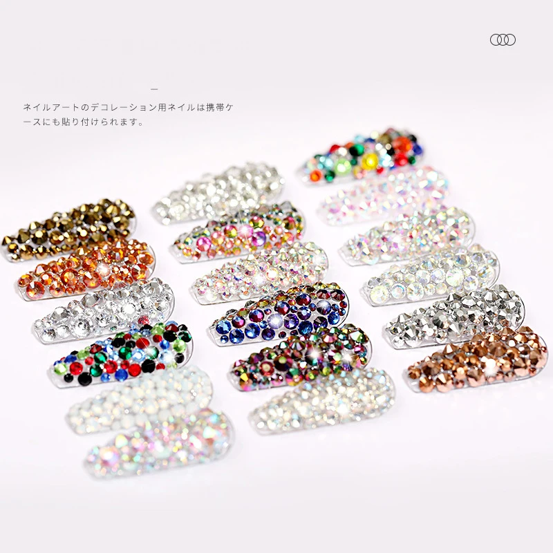 Nail Art 12 Grid Round Nail Art AB Flat Back Rhinestone Mix Size Color 3D Diamond Accessory