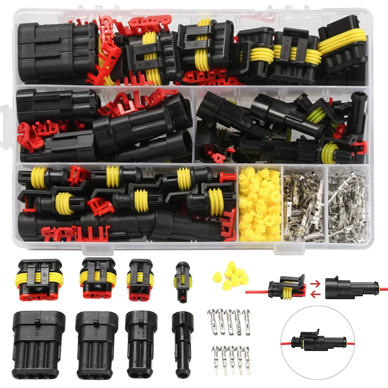 HID Waterproof Connectors 1/2/3/4 Pin 26 Sets 300V 12A Set 352pcs Pack Kit Truck Harness  Car Electrical Wire Connector Plug