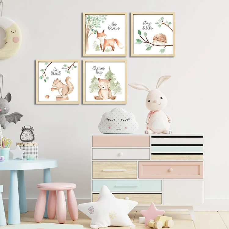 EAGLEGIFTS Wholesale Nursery Acrylic Natural 10x10 Inch Art Picture Frame Sets Room Decoration 4 Pcs Kids Wall Decor Frames