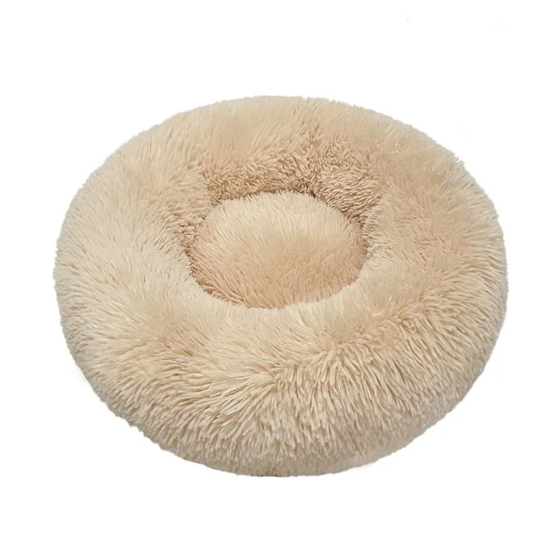 Light Brown Round soft comfort luxury plush dog cat pet beds dog beds washable donut dog bed