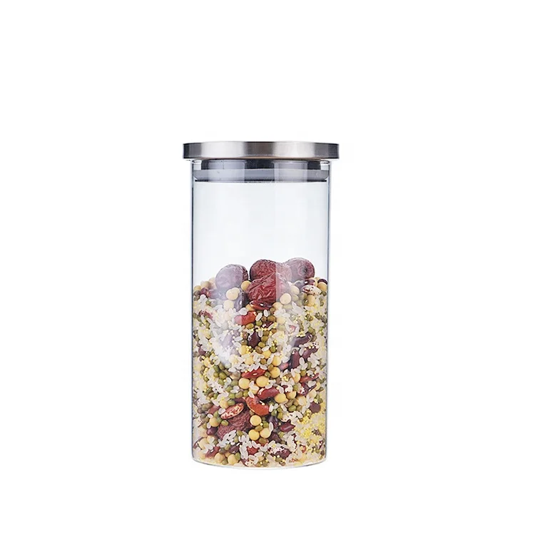 Manufacturers wholesale high borosilicate glass storage jars stainless steel lid sealed cans