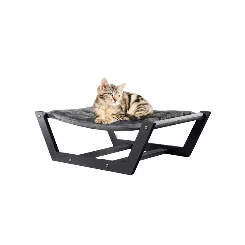 
Black Cattery Small Pets Furniture Cat Hammock Bed Wood Framed Plush Bed 