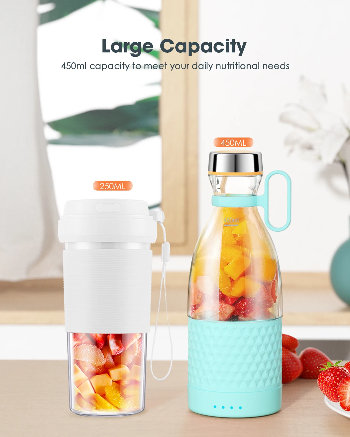 Портативный Блендер с USB-зарядкой, 450 мл, 4000 мАч, 100 Вт