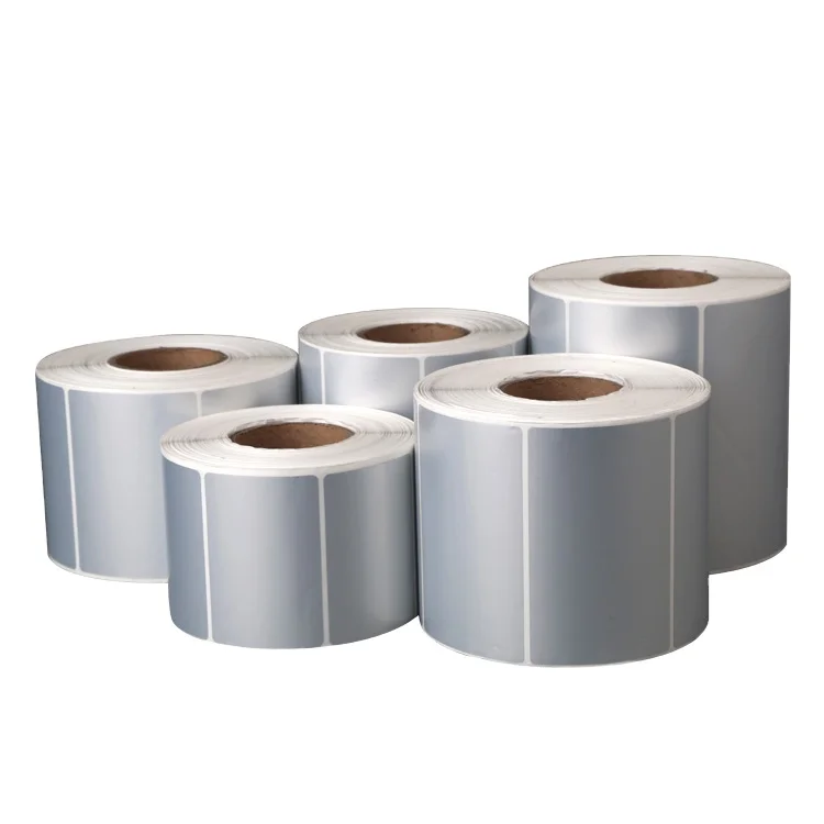 Waterproof matte silver blank PET/PVC adhesive barcode stickers, thermal transfer polyester glossy label for printer label