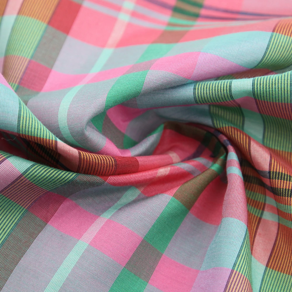 Breathable Silk Cotton Organza Fabric Yarn Dyed Plaid Fabric for Skirt Dress
