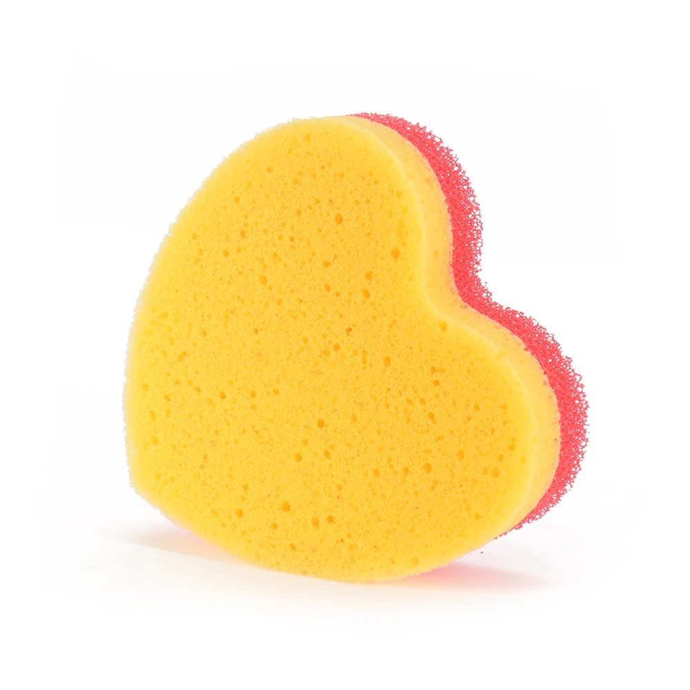 2-in-1 Material Heart-shaped Silicone Sponge Cleaning Pad, Used for Kitchen Cleaning