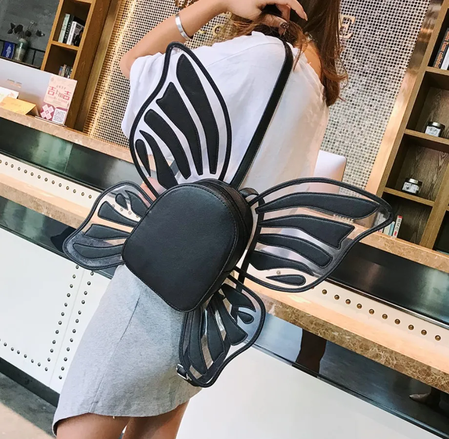 Custom beautiful mini black pu butterfly wings backpack