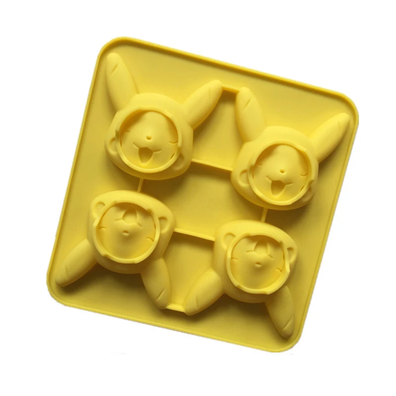 New Arrival Wholesale 4 Cavities Silicone DIY Mousse Cake Mold Pikachu Ice Cube Tray Chocolate Cookie Soap Baking Moulds