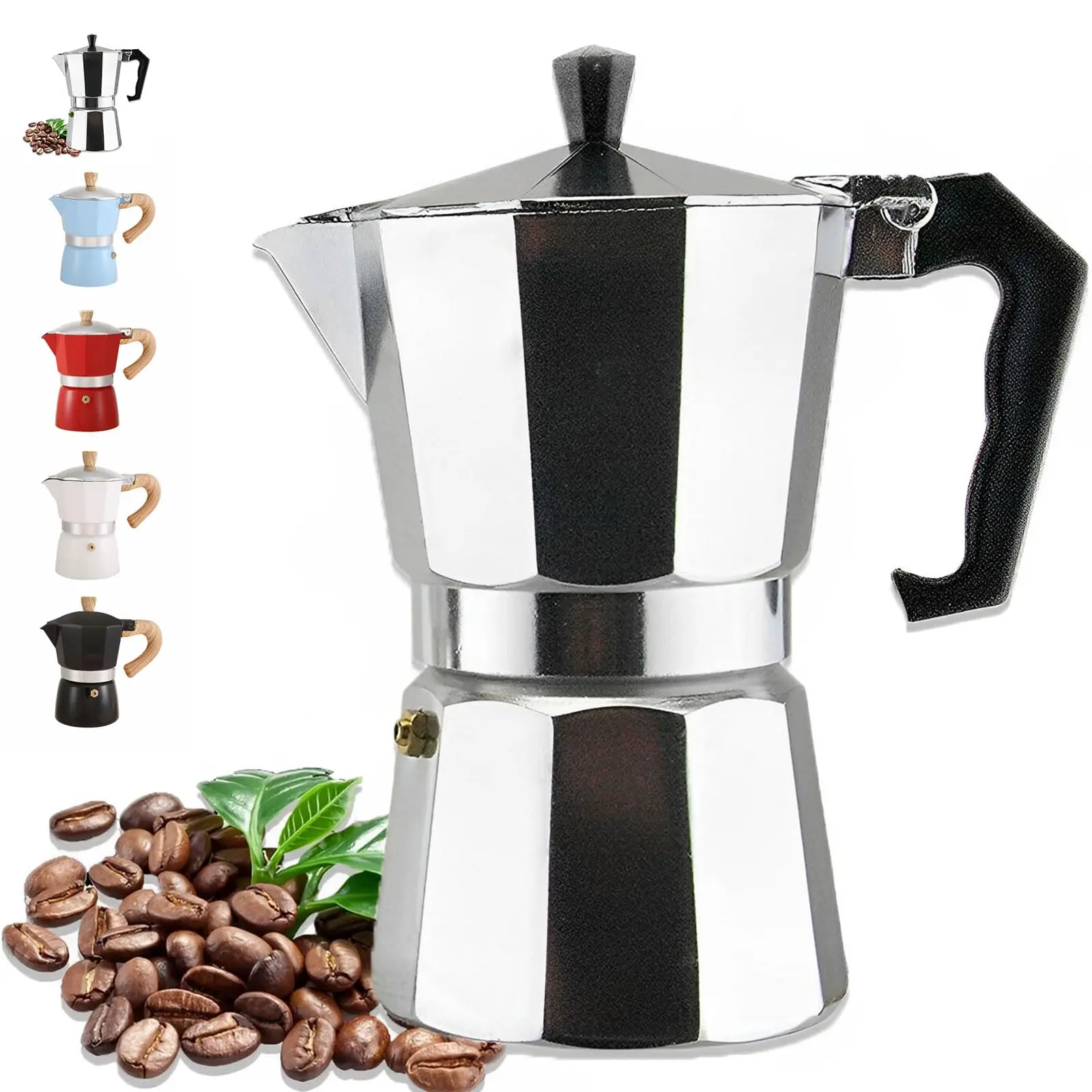 Cross-Border 2 Cup 100ML Italian Aluminum Moka Pot Continental Coffee Appliance Octagonal Moka Coffee Pot in Stock
