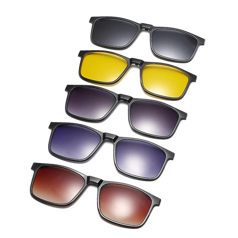 DL GLASSES 2024 Trendy Glasses TR Frame Night Vision Oculos Polarized Eyewear Square 5in1 Magnetic Clip On Sunglasses Custom