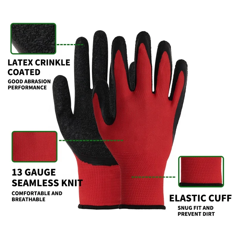 hand protective industrial safety gloves crinkle coated latex gloves manufacturer