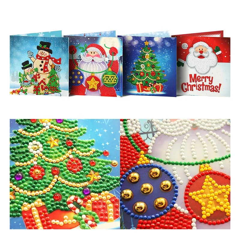 New Christmas Greeting Cards DIY 5D Diamond Painting for Christmas Gift 8 pcs each set