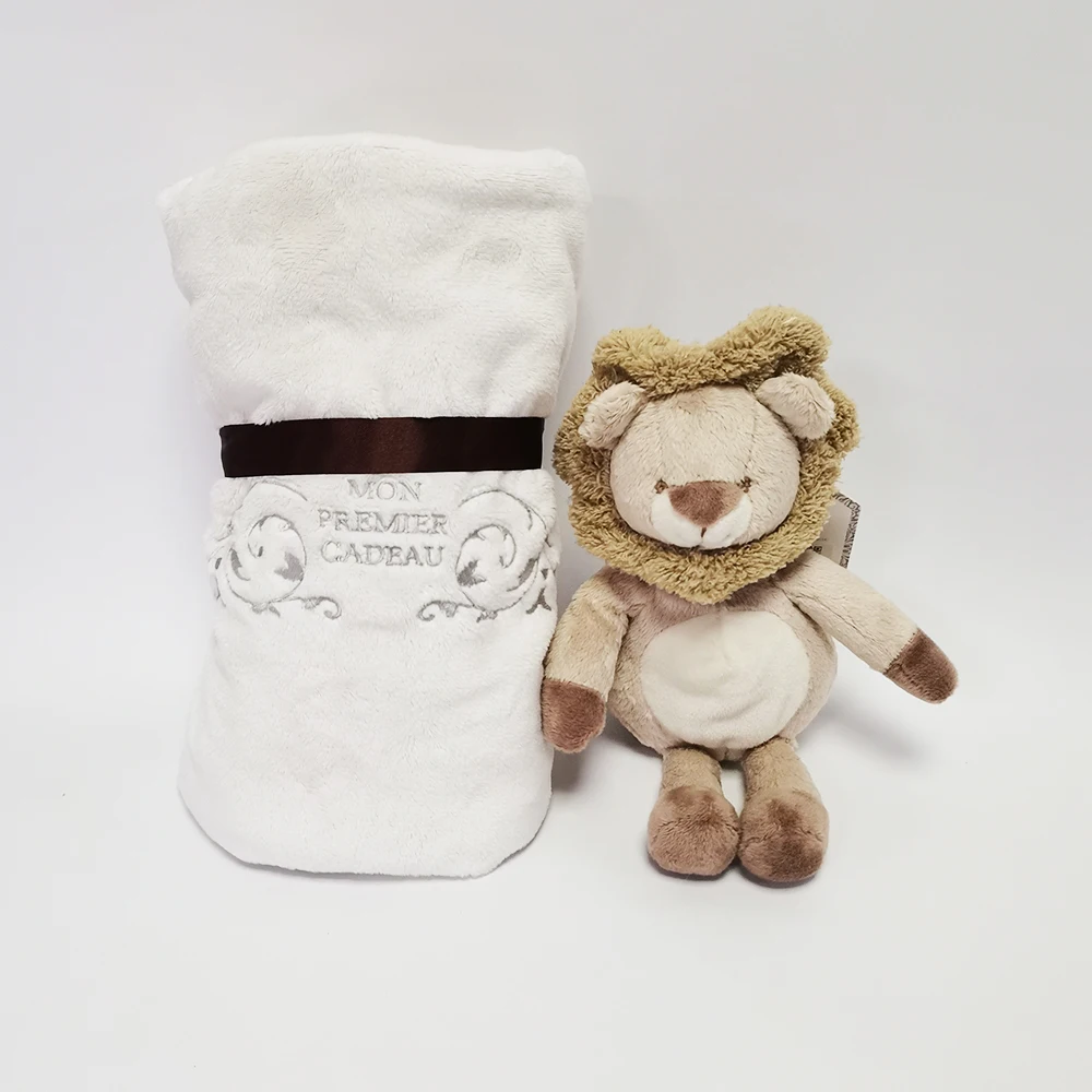 customized logo design baby toy lion and plush blanket with window box as a gift set