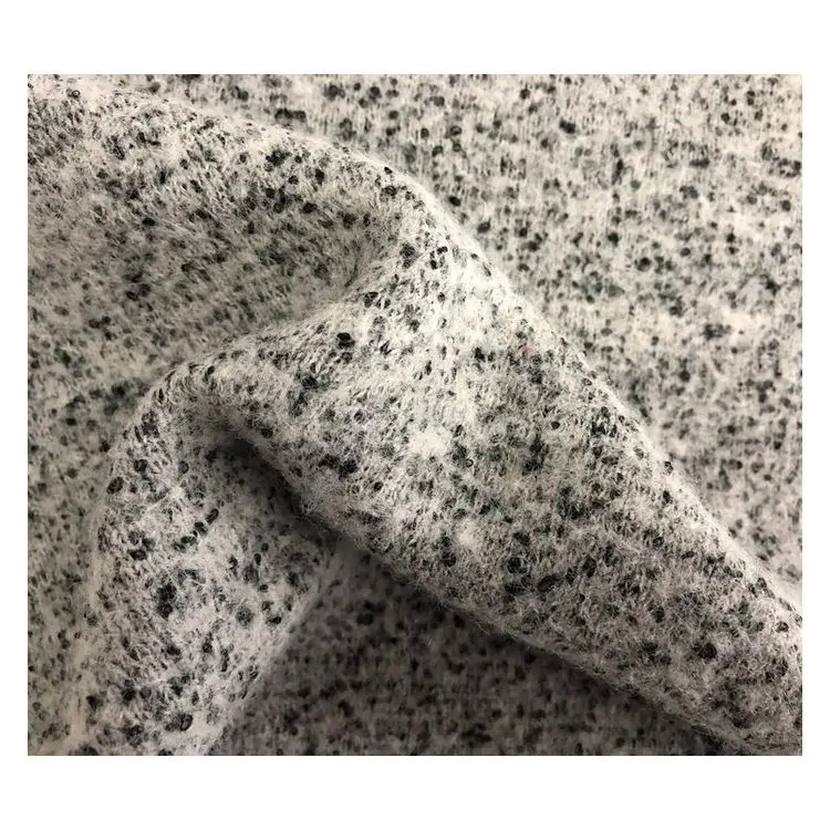 High quality ivory double faced tweed cotton and wool knitting fabric for dresses