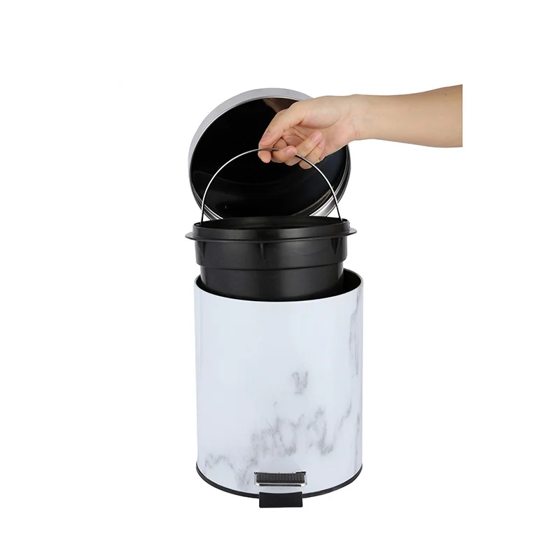 Marble Surface Bathroom Waste Bin set Metal Bathroom Dust Bin Hotel Garbage Container with Toilet Brush