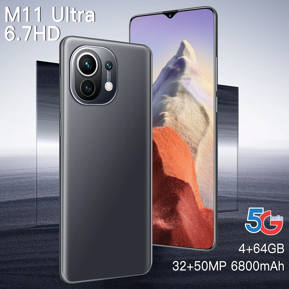 Мобильный телефон M11Ultra Global, 6,7 дюйма, 6800 мАч, Andriod 11, 5G сеть, 1440*3200, 10 ядер, Qualcomm 888