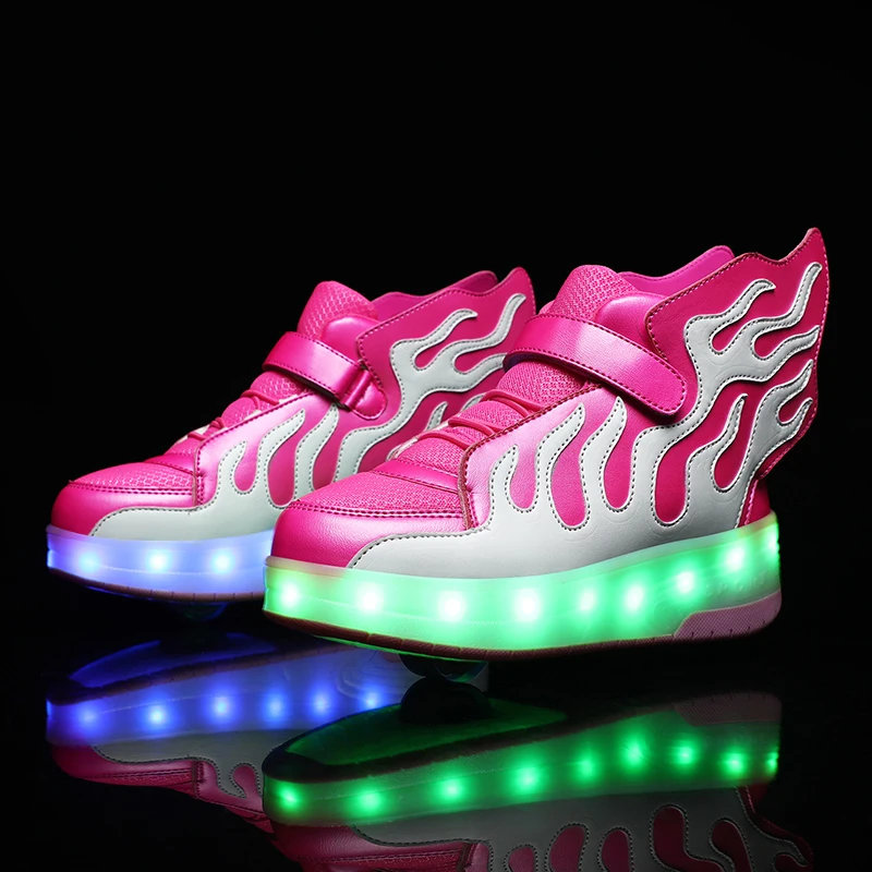 Оптовая продажа, детские кроссовки, детские кроссовки для маленьких девочек и мальчиков, светодиодные светящиеся спортивные роликовые туфли с буквами из искусственной кожи, роликовые коньки, 817