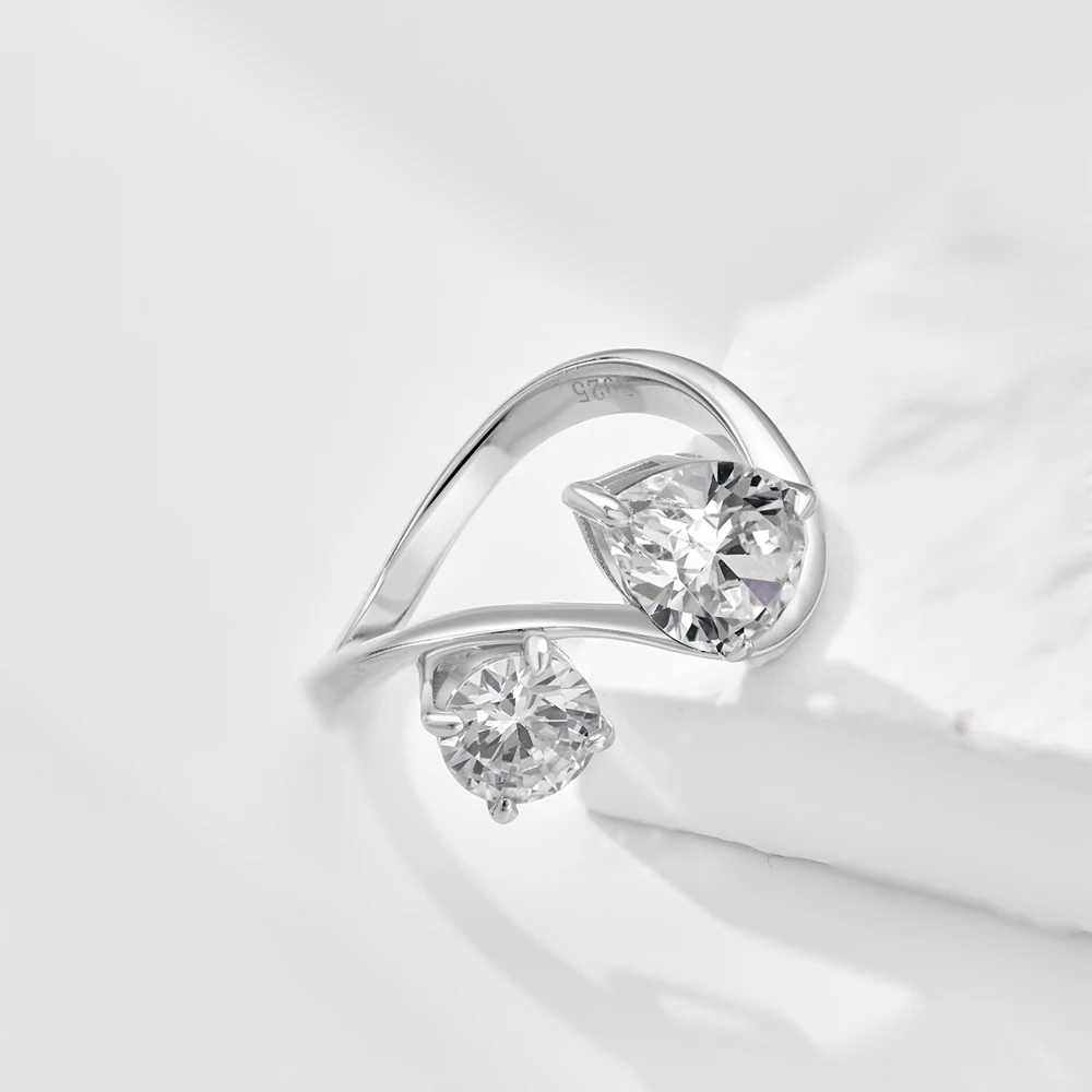 Dylam New Design Rhodium 18K Gold Plated S925 Silver Double Stone 5A Cubic Zirconia Geometric Twisted Infinite Jewelry Rings
