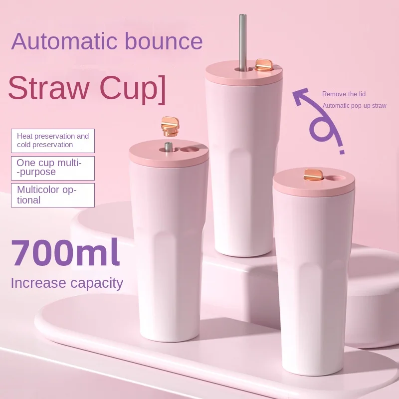 Hot Sale Double Wall 700Ml Vacuum Flask Stainless Steel Tumbler Keep Hot Ice Portable Insulated Coffee Travel Mug with Straw