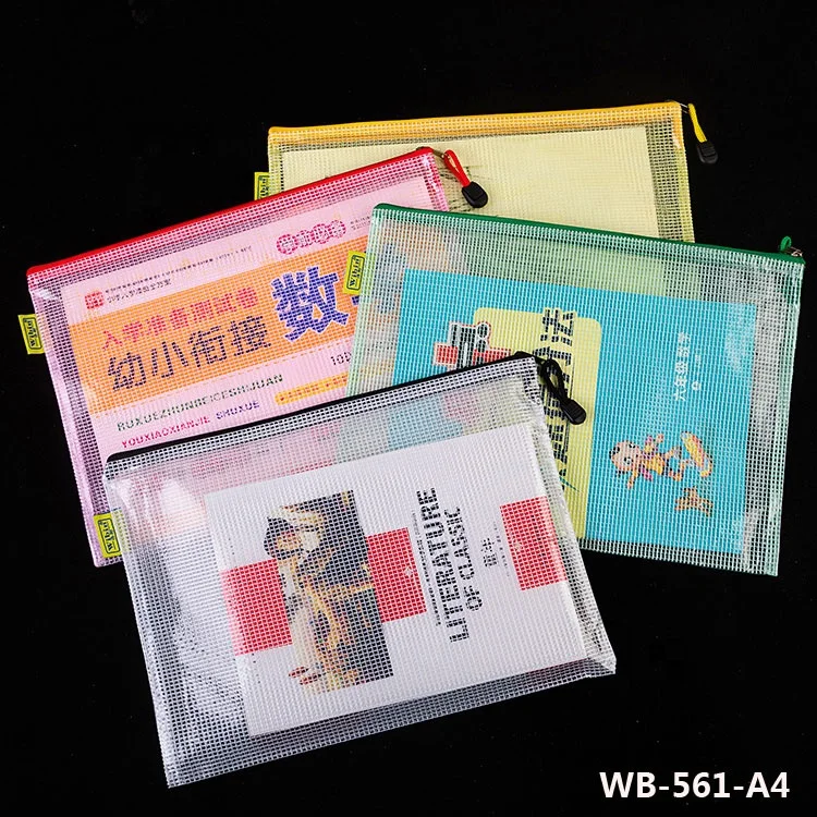 Custom Mesh pouch a3 b4 plastic transparent pvc school travel Document Portable exam clear Folder File Bags waterproof