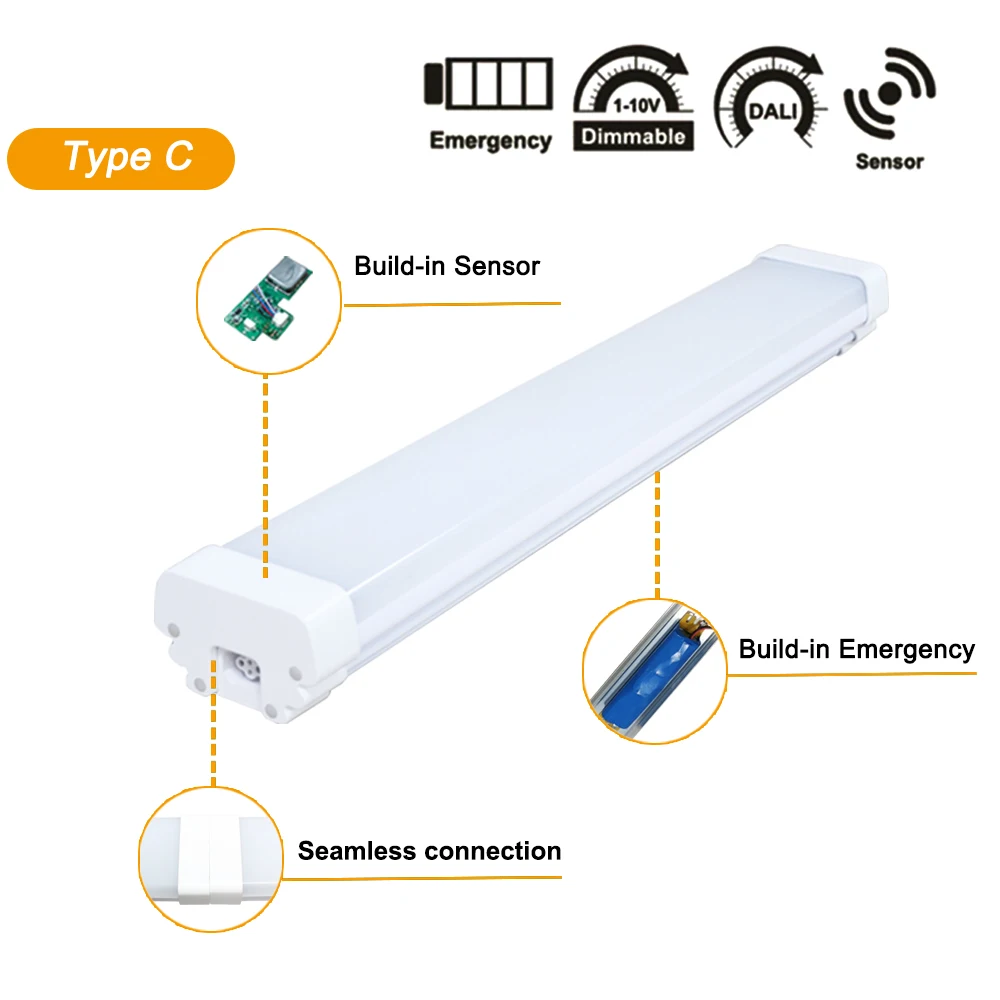 Emergency LED batten light IP65 subway 1500mm LED light 60W metro station LED tri-proof