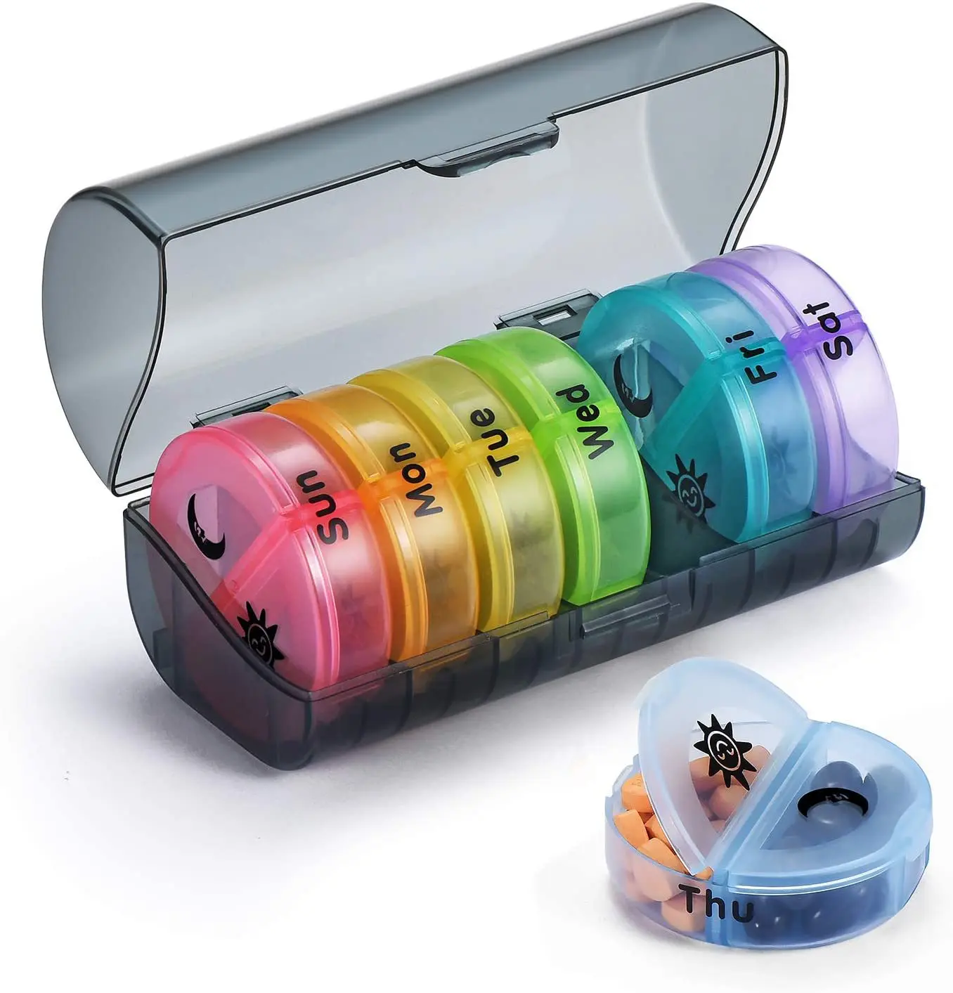 ZOOMCARE wholesale high quality plastic fashion pill case travel medicine organizer rainbow pill box