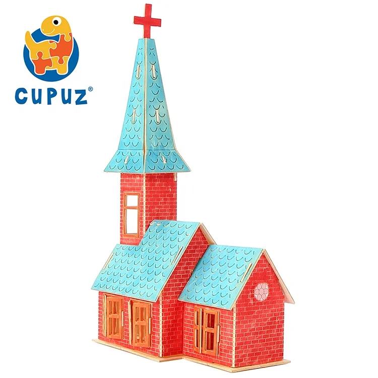 Wholesale handmade toy 3D paper craft puzzle building church DIY model coloring as you like