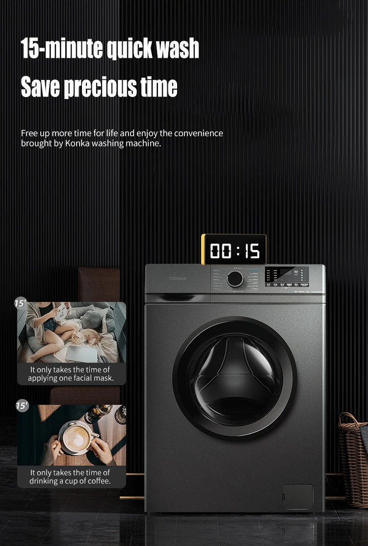 Konka 8kg 10kg Front Load Washing Machine 220V 50hz Powerful Motor 1950W 1400rpm With Spin Dry Class A Quick 15min Wash English