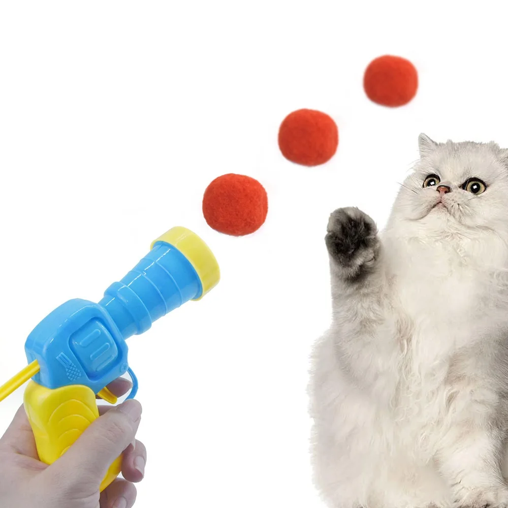 Interactive Training Launch Training Cat Toys Kittens Mini Shooting Gun Games Stretch Plush Ball Toys Pet Cat Kitten Toy