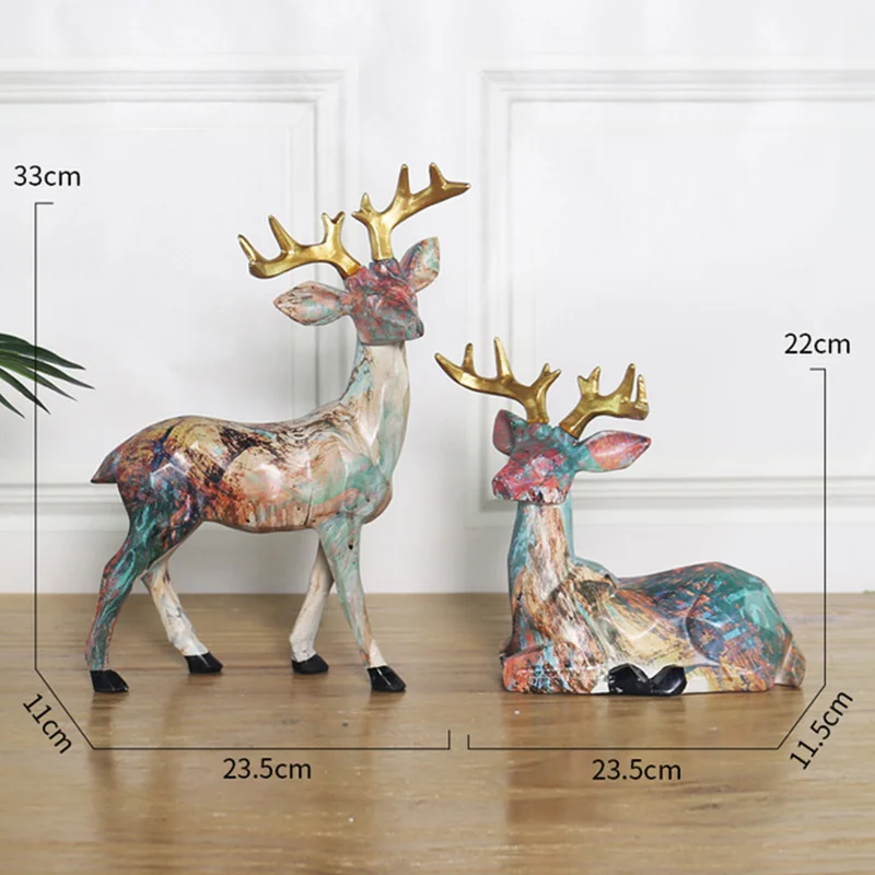 wholesale Two Oil Painting Art Resin Sculpture Statue deer set Cats for Home Hotel Bookshelf lover cat gift Desktop Decoration