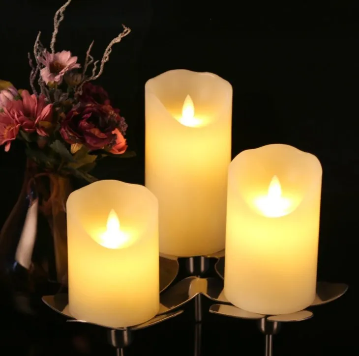 Home Decoration Led Scented Candle Grey Christmas White Light Halloween Handmade  3d real flame/remote control