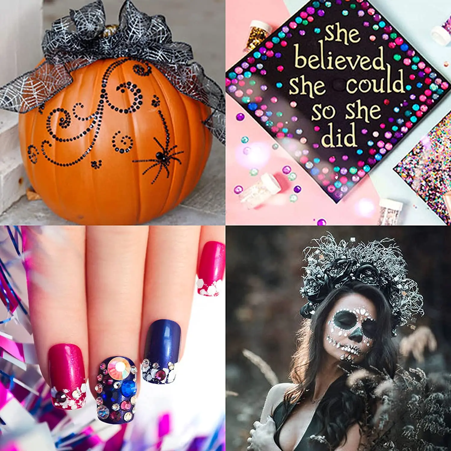 15 Colors 3 Sizes Rhinestone Stickers DIY Self Adhesive Colorful Gem Stickers Fits for Crafts Body Nails