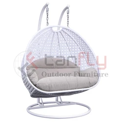 Outdoor Double Seat Garden Furniture Rattan Patio Swings Hanging Egg Chair With Cushion