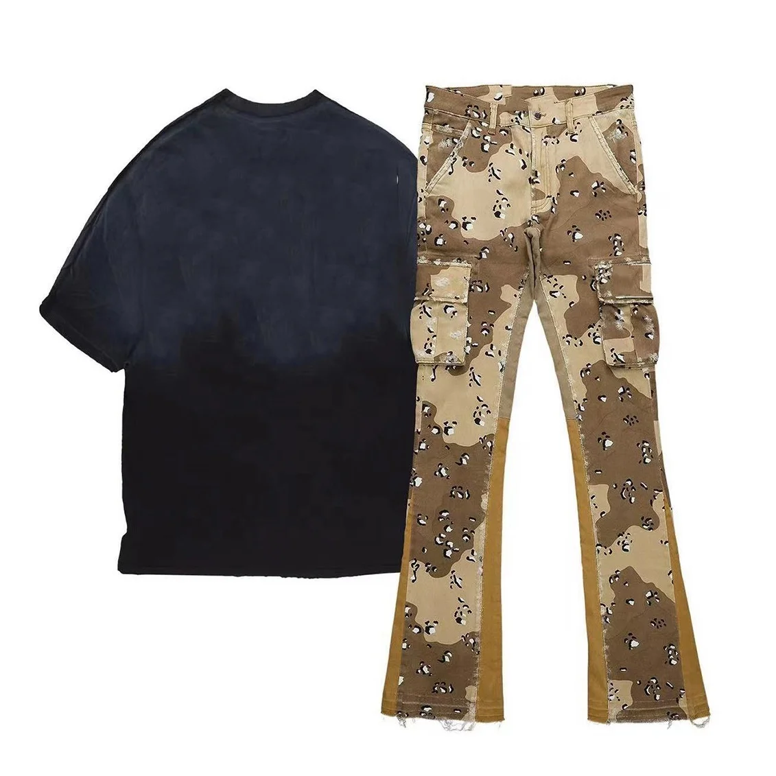 Custom logo Camo Denim Pants Camouflage Colored Cargo Pocket Jeans Men Custom Stacked Jeans