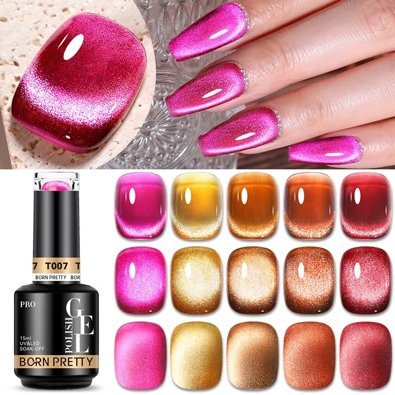 BORN PRETTY PRO Non-toxic Jelly Amber Cat Eye Magnetic Gel Polish 15ml Organic Soak Off UV LED Nail Semi Permanent Gel Varnish