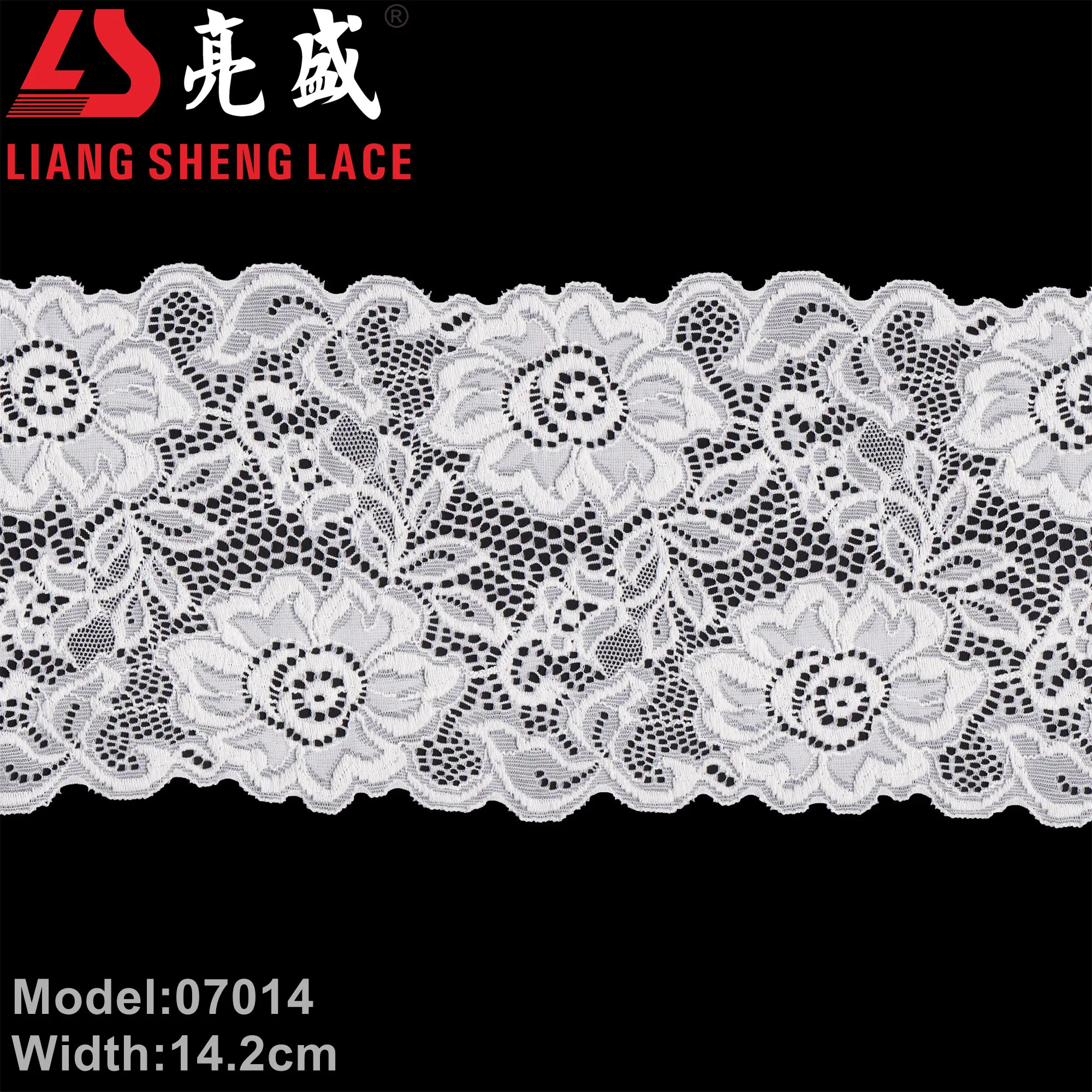 07014 New Pattern Factory Price Flower Spandex Nylon White 14cm Stretch Lace Trim Fabric for Clothing