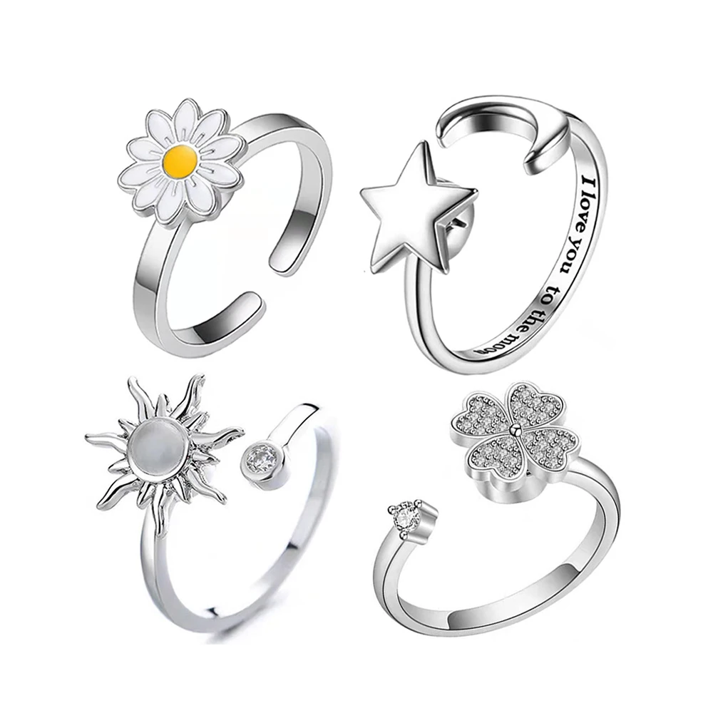 Fine Jewellery Fashion Silver Gold Copper Spinning Wreath Stress Relief Transport Ring Jewellery Rings