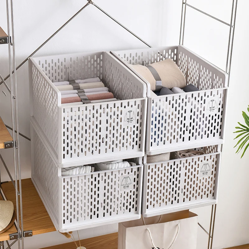 Wholesale Modern Multi-Function Foldable Plastic Basket Rectangle Storage Stacking Drawer for Clothes Injection Technics