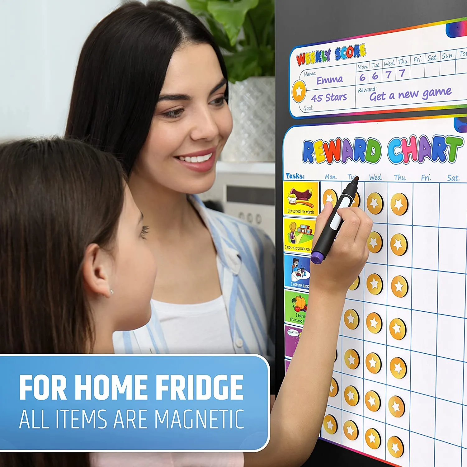 Customizable Chores Dry Erase Large Magnetic Reward Chart for Kids