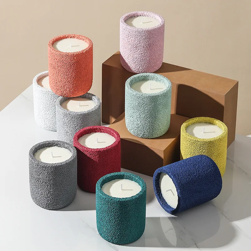 Wholesale Private Label Modern Ceramic Embossed Glass Cup Holder Vessel Jar Scented Candle