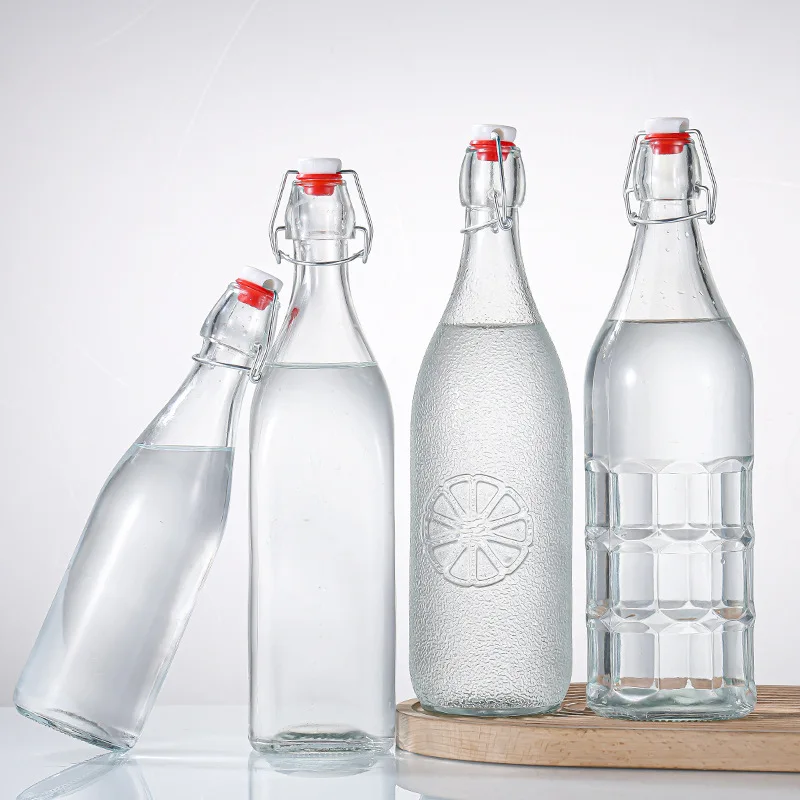Wholesale 1liter flip top glass bottle 1000ml 32oz Glass Juice Beer Bottle With Swing Top Clip Cap Glass Water Bottles For Juice